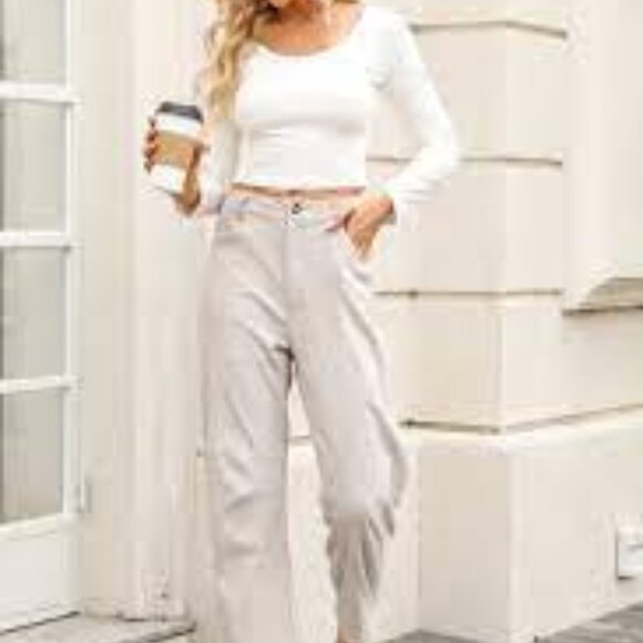 CUPSHE TAN LIGHTWEIGHT CORDUROY HIGH WAIST CROP ANKLE PANTS SIZE XL NWOT - Picture 1 of 3
